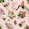 Seamless pattern ofÂ colored floral seasonal vintage.